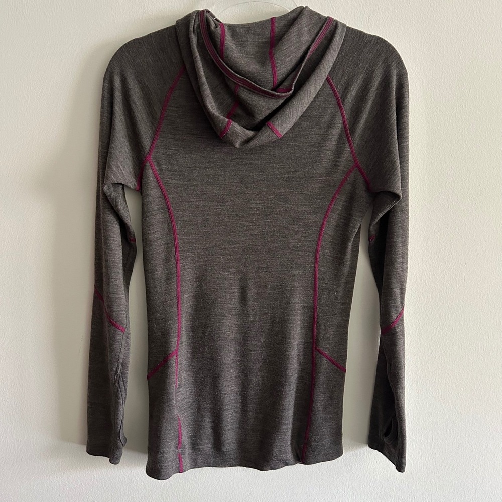 Smartwool Hoodie Charcoal Gray Large Merino Wool Thumbhole Base Layer Magenta - Picture 6 of 6